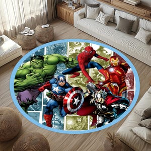 Super Hero Teppich, Spiderman,Hulk,Captain America,Ironman,Persönlicher runder Teppich, Kinderzimmerteppich, Geschenk für BabyRoom,kundenspezifischer runder Teppich, Baby Matt