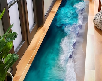 Ocean Wave Runner Rug: Coastal Beach-Themed Entryway Decor