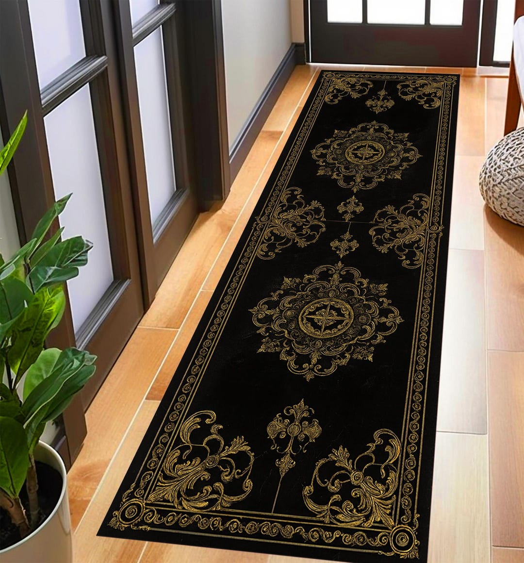 Black and Gold Baroque Runner Rug – Elegant Hallway Decor - Etsy