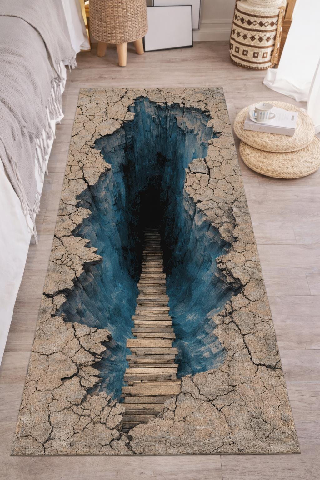 Abyss Stone Rug 3D Illusion Abyss Runner Rug, Optical Depth Staircase Floor Mat, Modern ...