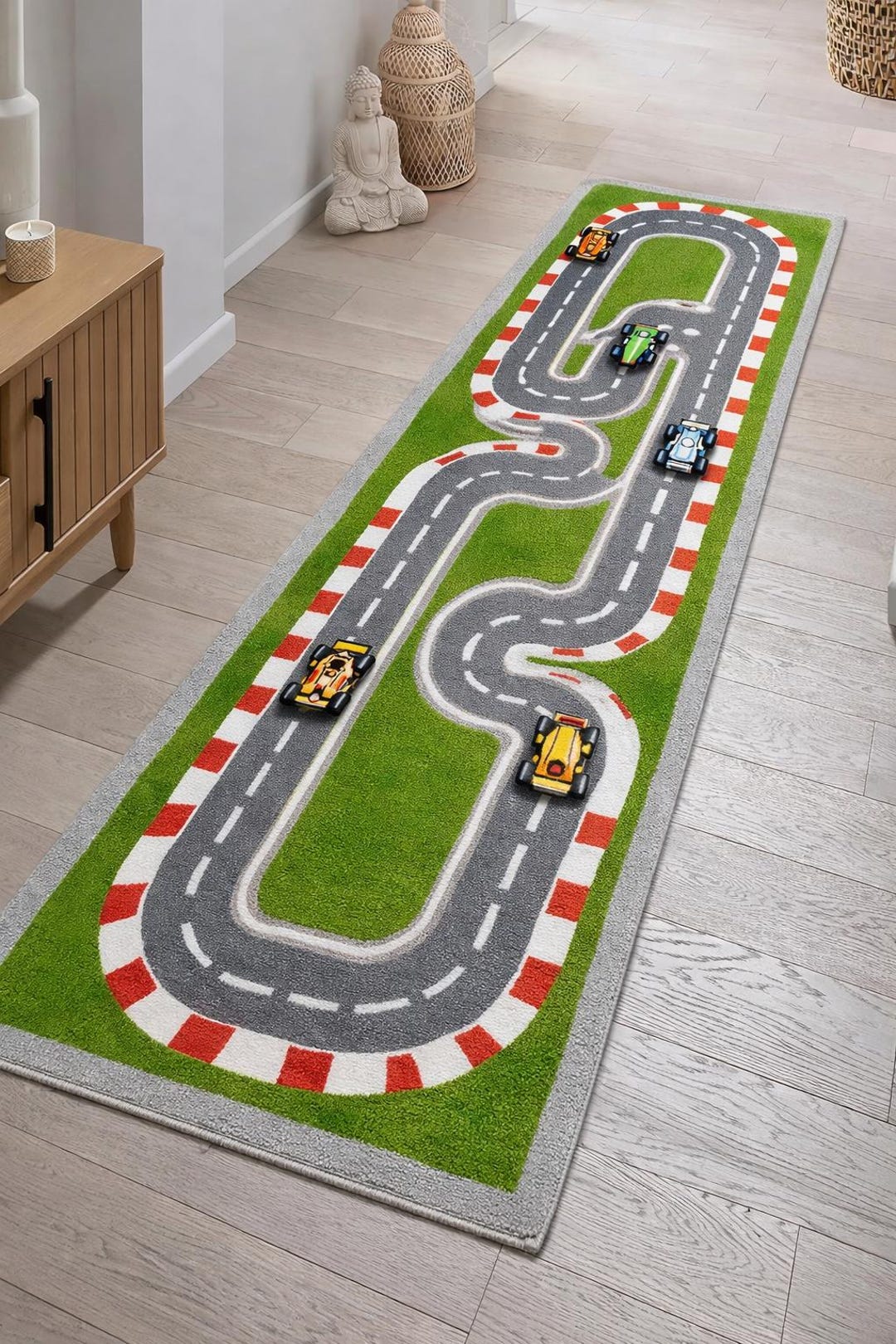 Kids Race Track Runner Rug, Toy Car Play Mat, Racing Road Carpet for ...