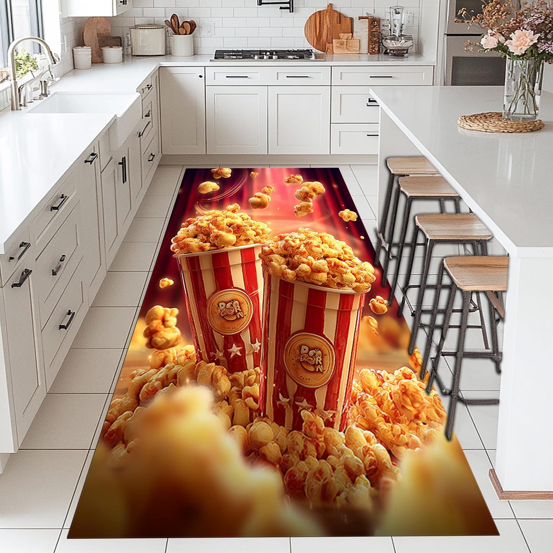 Popcorn Math Runner Rugs Popcorn Movie Night Runner Rug: Cinema Snack Carpet, Home Theater ...