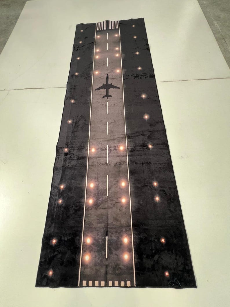 Flight Line Rug Airplane Runway Rug: Kids Room Decor With Runway Light Effect ...