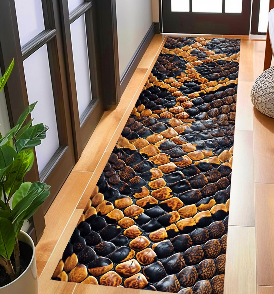 Snake Skin Pattern Runner Rug: Yellow Blue Art Rug - Etsy