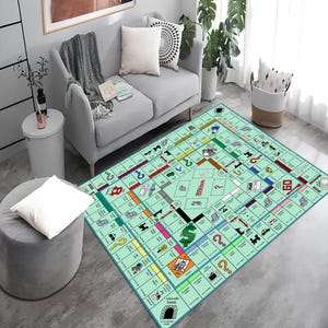 Monopoly Game Rug: Colorful Abstract Board Game Room Decor