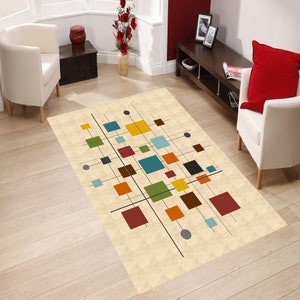 Mid Century Modern Rug: 3D Geometric Print, Living Room Decor