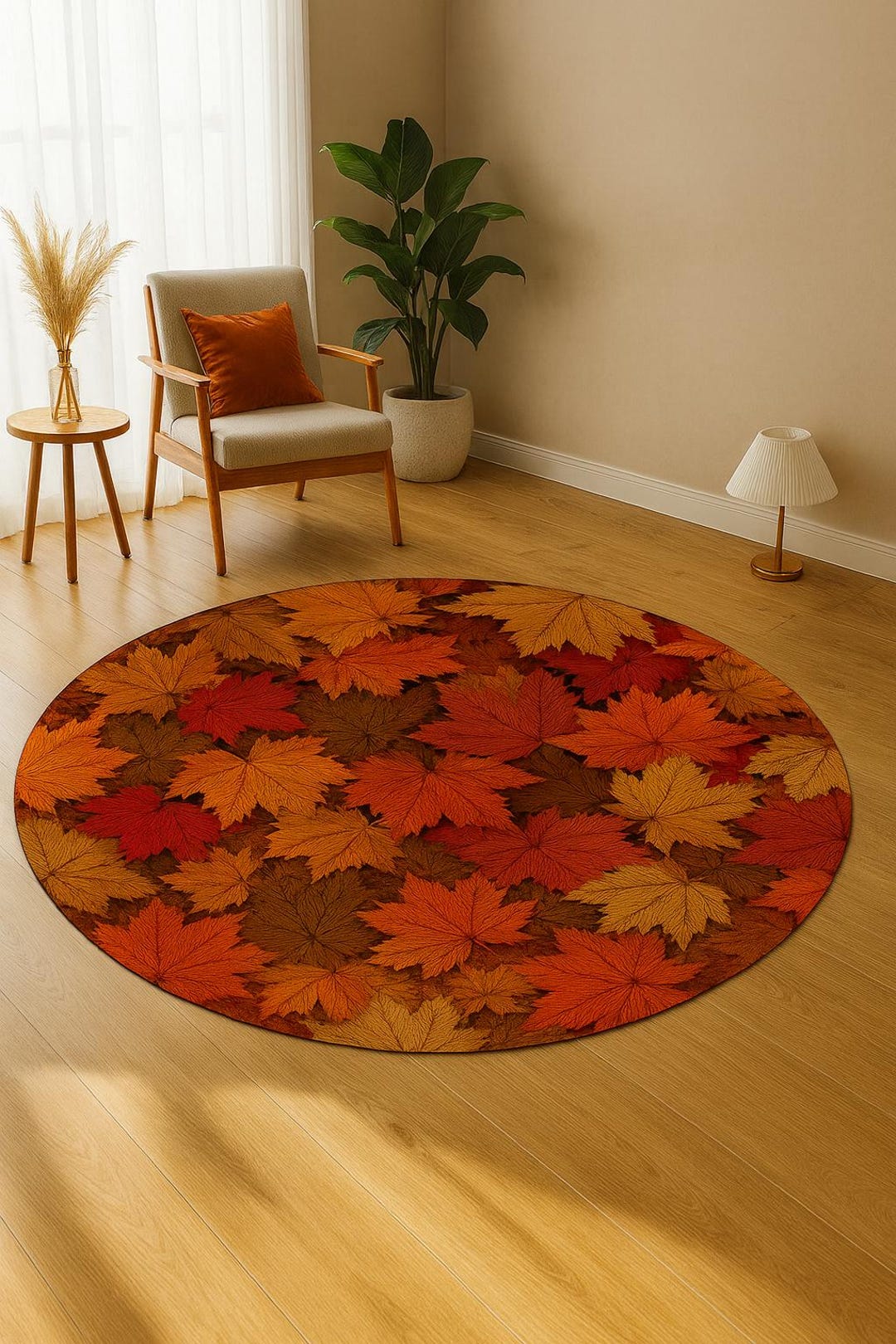 Autumn Leaves Round Rug: Fall Decor, Non-slip Cotton (24 Inch) - Etsy