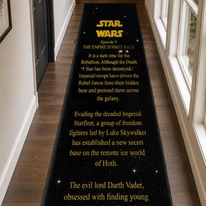 Teppich Krabbelteppich: Schwarzer Teppich mit Sternenfeld, Goldenes Textdesign, SciFi Teppich für den Flur
