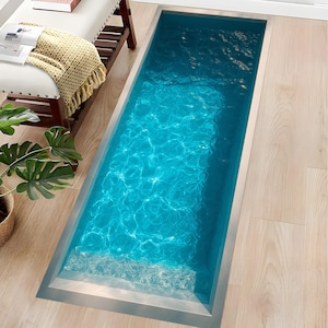 Pool Water Velvet Rug: Modern Ocean Carpet, Non-Slip Cotton Base