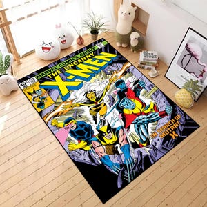X-Men Rug, X-Men Legend Carpet, Comic Cartoon Books Cover, Books First Number, Fantastic Retro Rug, XMan Movie Comic Cartoon Carpet