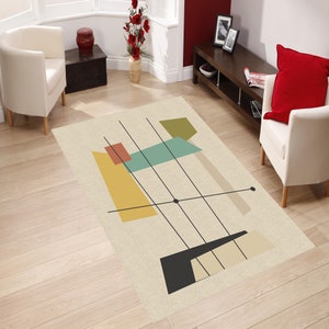 Mid Century Rug, Mid Century Rugs, For Living Room Rug, Saloon Rugs, Area Rug,  Housewarming Gift Rug,3D Rug,Personalized Gift Rug,Gift Rugs