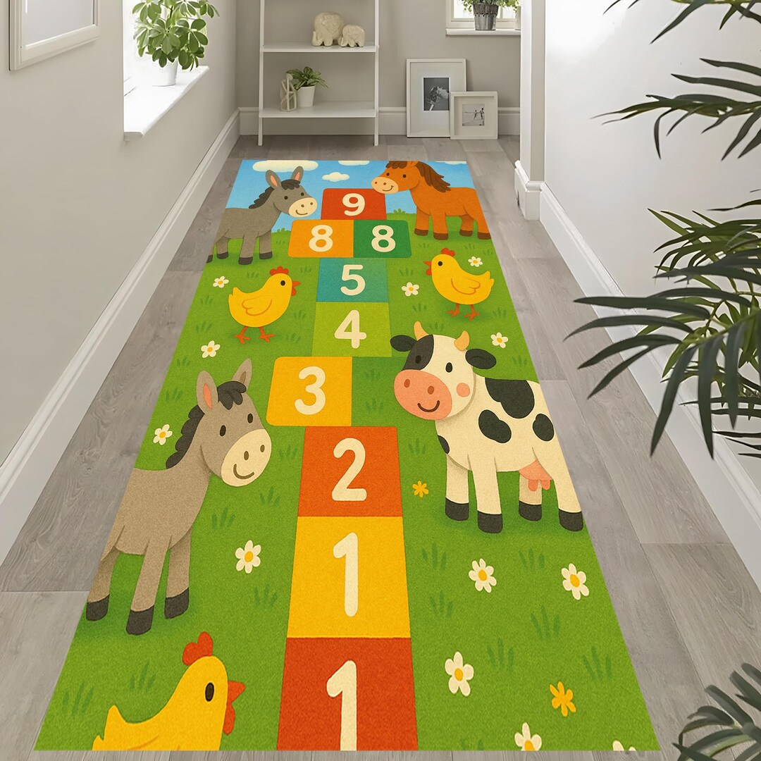 Kids Ranch Rug Farm Animal Hopscotch Rug: Kids Playroom Decor - Etsy