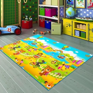 Tappetino da gioco colorato con animali per bambini - Tappeto con amici della giungla dei cartoni animati - Tappeto educativo divertente per asili nido o sale giochi TAPPETI PER CAMERA DEI BAMBINI