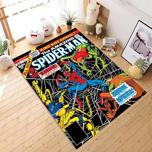 Spiderman Comic Rug: Themed Boys Room Decor Cartoon Comics RugGift for Him