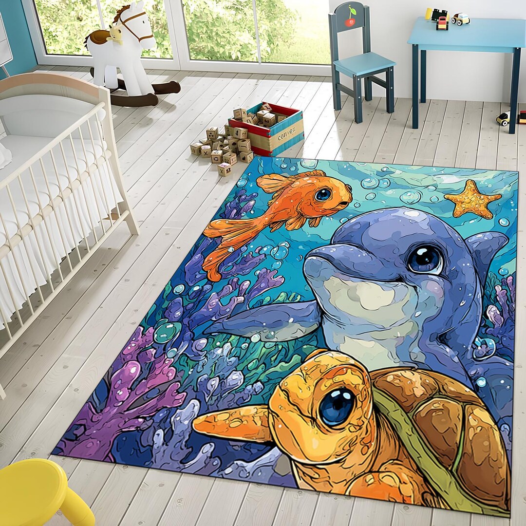 Cartoon Ocean Animal Rug: Kids Nursery Playroom Carpet - Etsy
