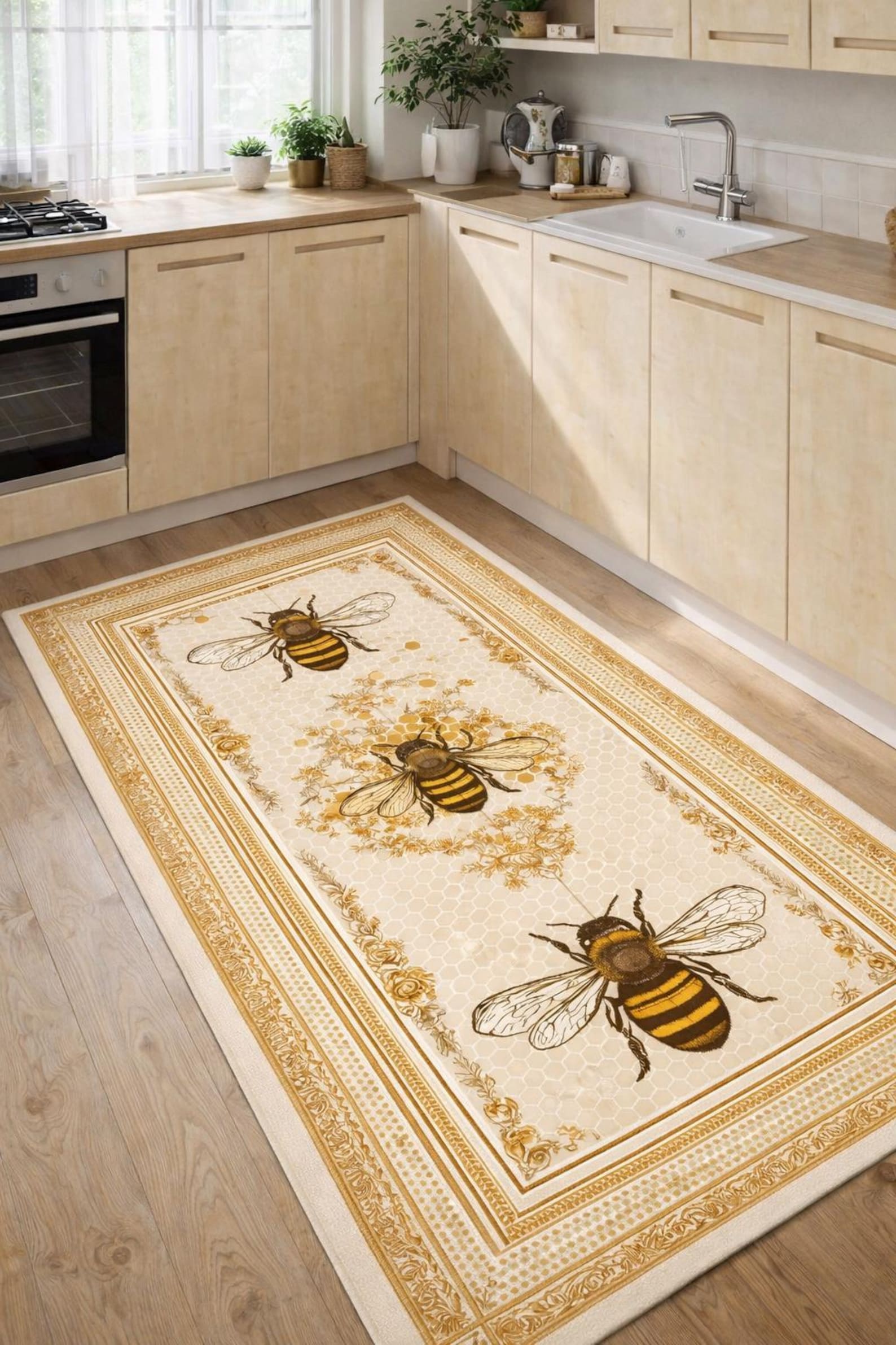 Bee Kitchen Rug, Honey Bee Decor Rug, Vintage Bee Carpet, Farmhouse ...