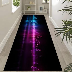 Neon Music Notes Runner Rug – Vibrant Pink & Blue Soundwave Carpet for Musicians, DJs, Music Lovers, Modern Home Decor RUG