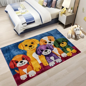 Cartoon Puppy Rug: Colorful Kids Bedroom & Nursery Decor