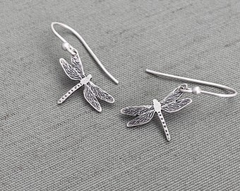 Tiny Sterling Silver Dragonfly Earrings