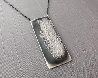 Large Sterling Silver Feather Necklace, Long