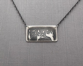 Sterling Silver Three Muses Cat Necklace