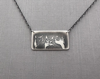 Sterling Silver Three Muses Cat Necklace