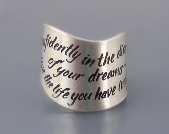 Sterling Silver Thoreau Ring, Inspirational Quote Ring