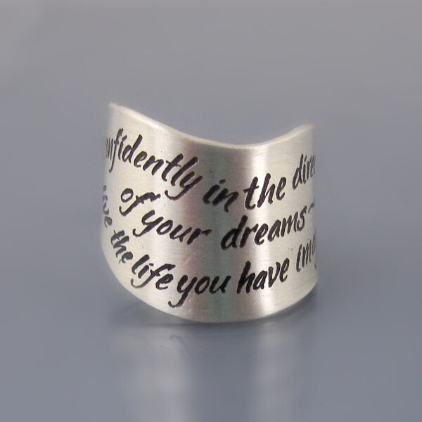 Sterling Silver Thoreau Ring, Inspirational Quote Ring