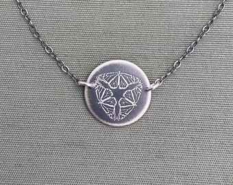 Small Sterling Silver Monarch Butterfly Mandala  Necklace