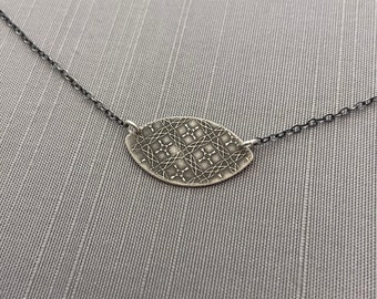 Sterling Silver Pointed Oval Moroccan Tile Pattern Necklace