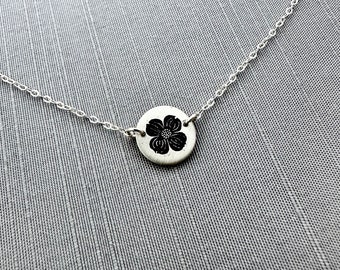 Tiny Brushed Sterling Silver Dogwood Blossom Necklace