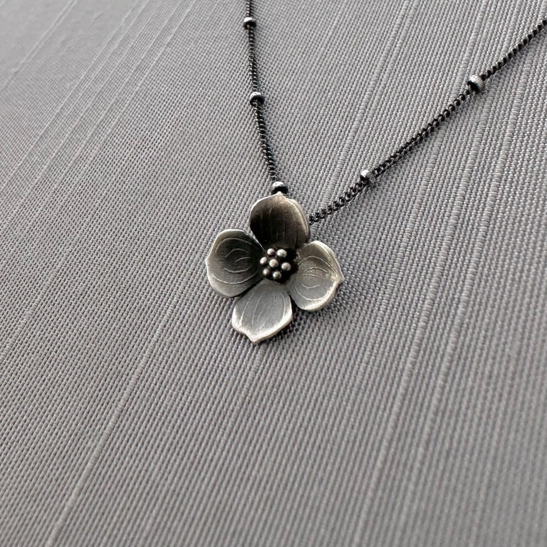 Tiny Sterling Silver Dogwood Blossom Necklace - Etsy