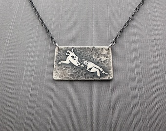Sterling Silver Leaping Tabby Cat Necklace