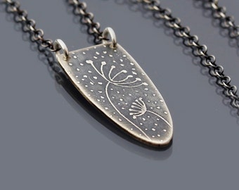 Sterling Silver Sheltering Blossoms Necklace - Etched Silver Queen Anne's Lace Pendant