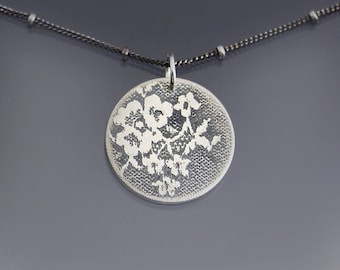 Etched Sterling Silver Lace Circle Necklace