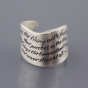 Hope is the Thing With Feathers Ring, Sterling Silver Emily Dickinson Ring image 1