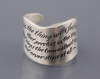 Hope is the Thing With Feathers Ring, Sterling Silver Emily Dickinson Ring