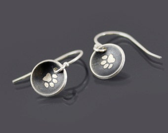 Tiny Silver Paw Print Earrings, sterling silver earrings, paw print jewelry, pet gift