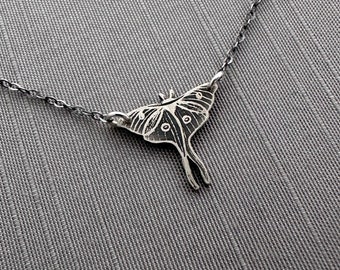 Small Sterling Silver Luna Moth Necklace, Actias Luna,  moon moth