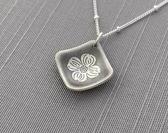 Sterling Silver Diamond-shaped Dogwood Blossom Necklace