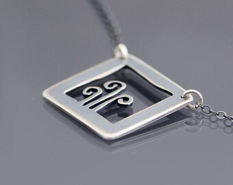 Oxidized Sterling Silver Fiddlehead Family Portrait Necklace