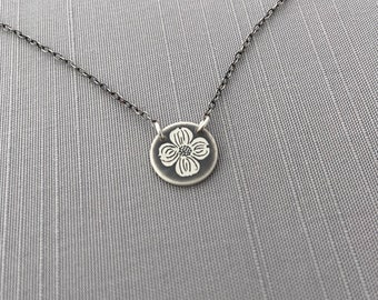 Tiny Sterling Silver Dogwood Blossom Necklace