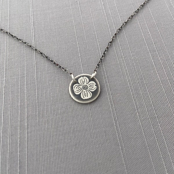 Tiny Sterling Silver Dogwood Blossom Necklace