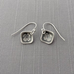 Tiny Sterling Silver Diamond-shaped Dogwood Blossom Earrings