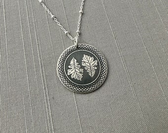 Sterling Silver Bur Oak Leaf Twins Medallion Necklace