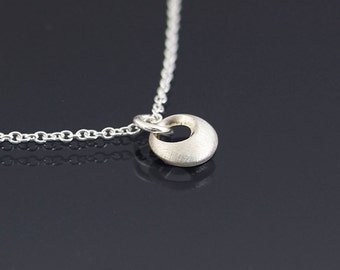 Tiny Convex Loop Necklace - Sterling Silver Circle Pendant