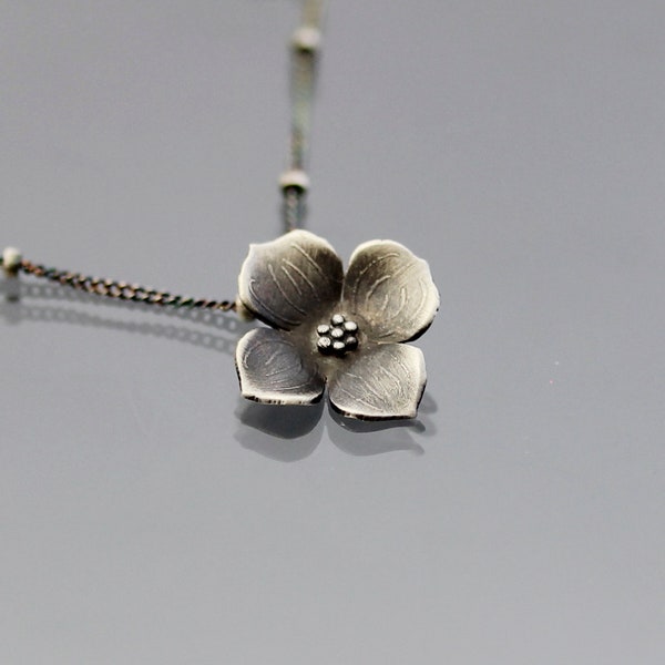 Small Sterling Silver Dogwood Flower Blossom Necklace