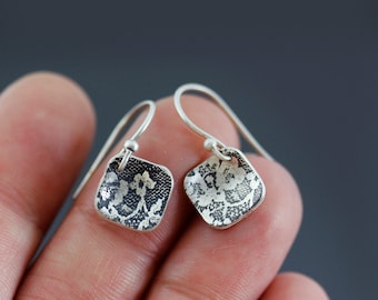 Tiny Sterling Silver Diamond Lace Earrings