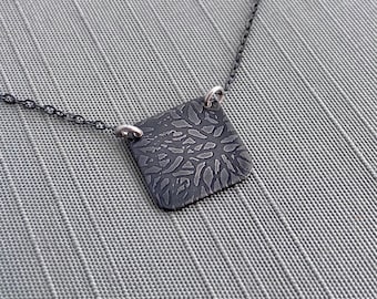 Oxidized Sterling Silver Textured Square Necklace