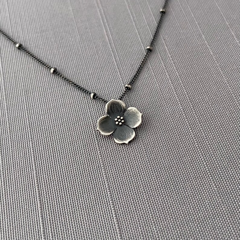 Tiny Sterling Silver Dogwood Blossom Necklace | Etsy